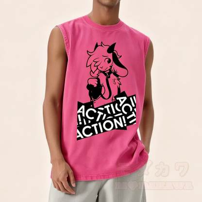 MODAKAWA X zarckets Anime Goat Graphic Unisex Vintage Washed Sleeveless T-shirt - image 1