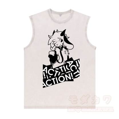 MODAKAWA X zarckets Anime Goat Graphic Unisex Vintage Washed Sleeveless T-shirt - Aprikose - 2XL - image 3