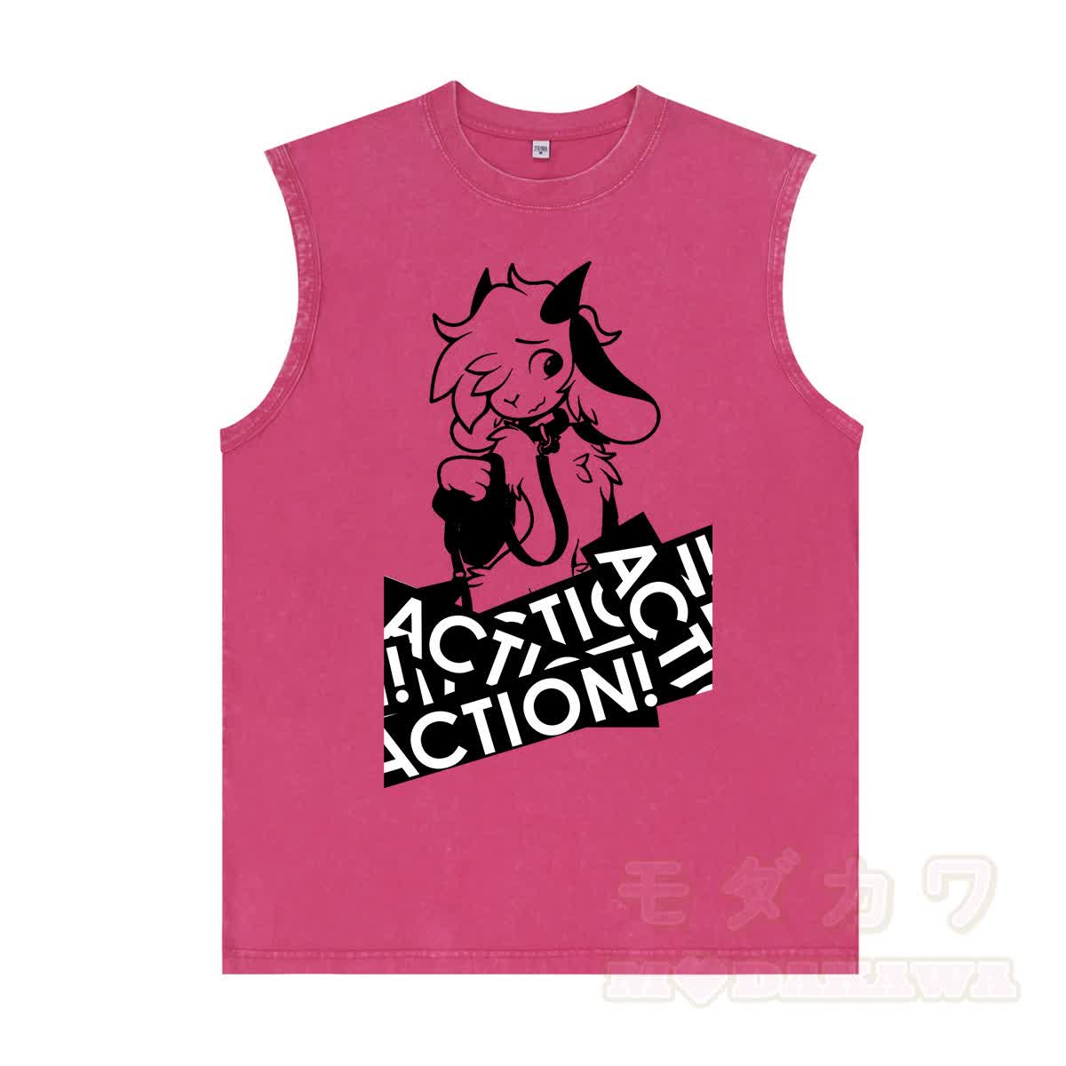 MODAKAWA X zarckets Anime Goat Graphic Unisex Vintage Washed Sleeveless T-shirt - Rosenrot - 2XL - image 2