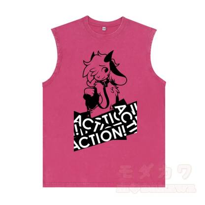 MODAKAWA X zarckets Anime Goat Graphic Unisex Vintage Washed Sleeveless T-shirt - Rosenrot - 2XL - image 2