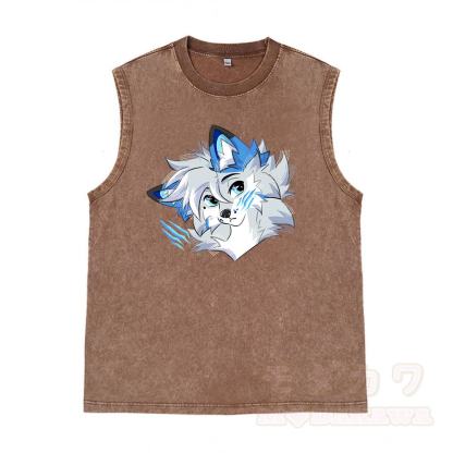 MODAKAWA X Space Barker Graphic Unisex Vintage Washed Ärmelloses T-Shirt - Braun - 2XL - image 4