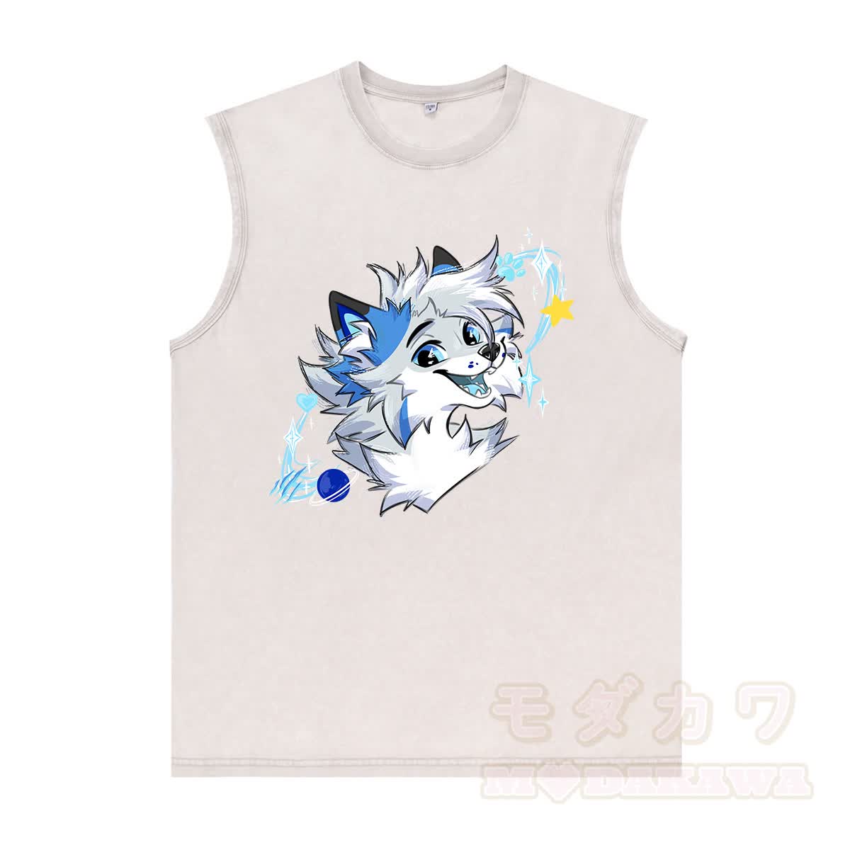 MODAKAWA X Space Barker Smile Graphic Unisex Vintage Washed Ärmelloses T-Shirt - Aprikose - 2XL - image 3