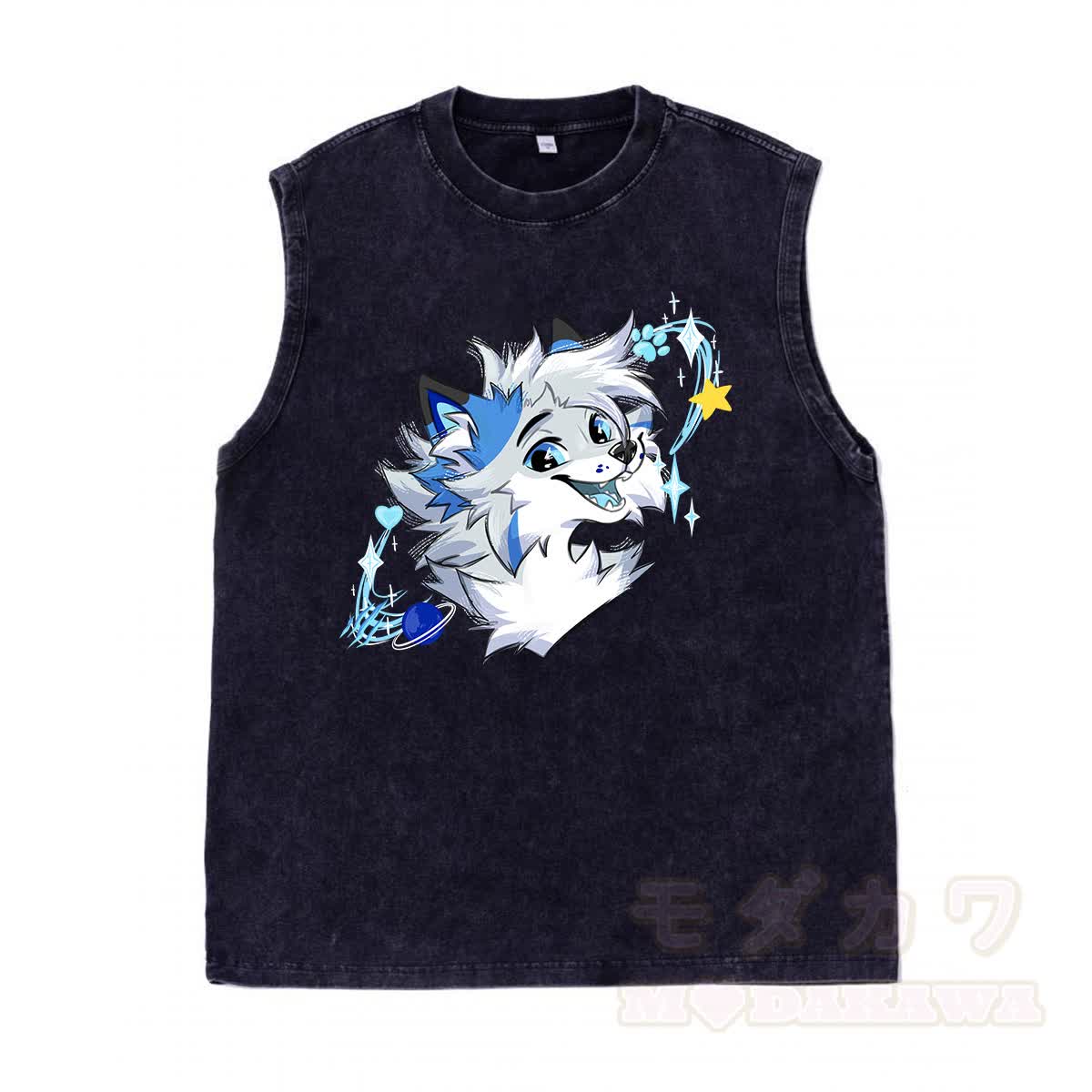 MODAKAWA X Space Barker Smile Graphic Unisex Vintage Washed Ärmelloses T-Shirt - Schwarz - 2XL - image 2