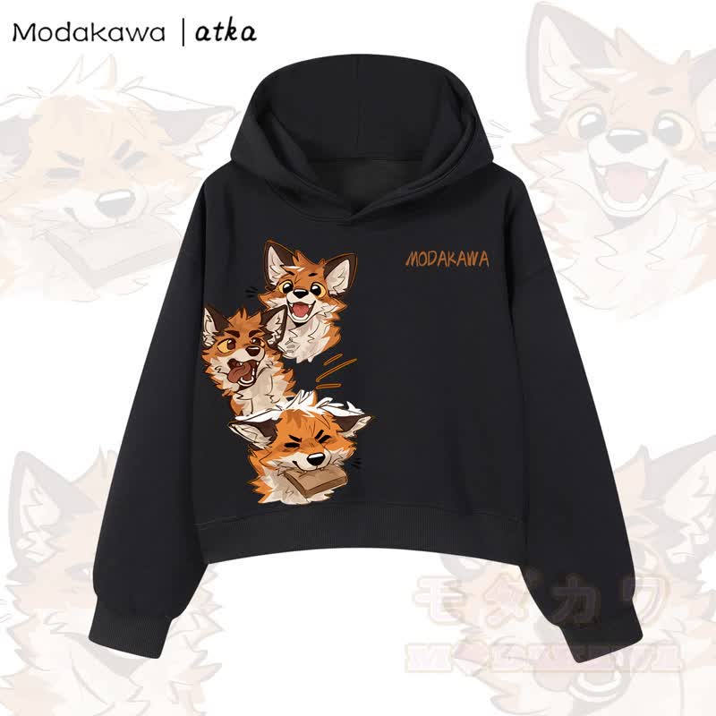 MODAKAWA X atka Niedlicher Fuchs-Grafik-Crop-Couche aus Baumwolle - Schwarz - 3XL - image 1