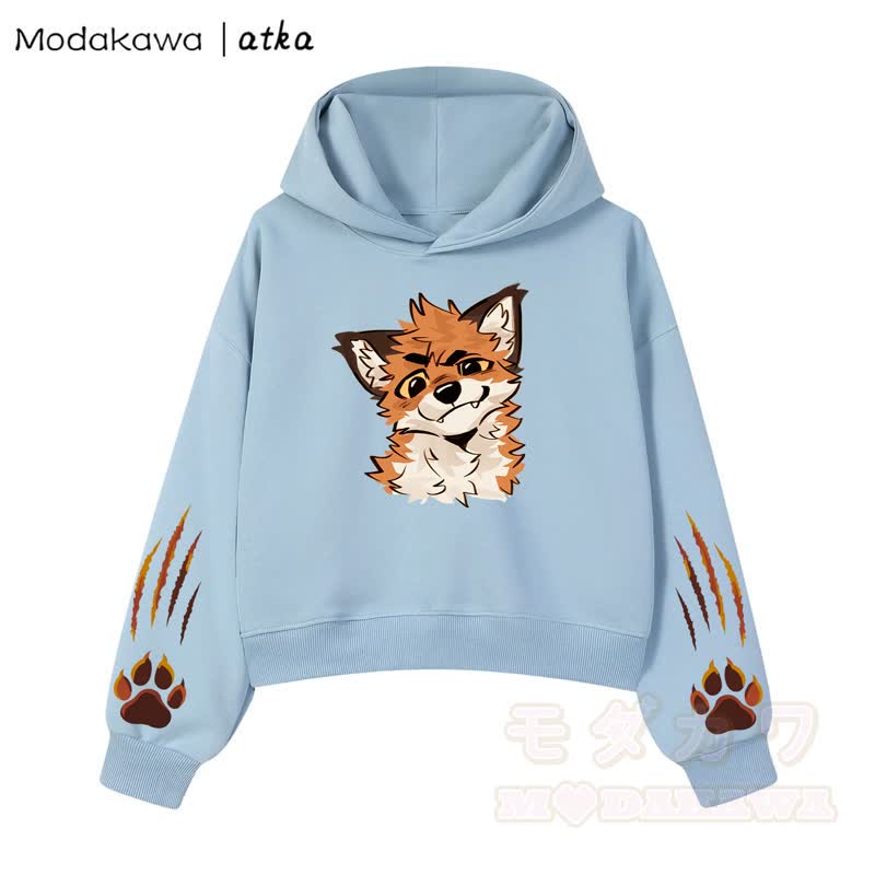 MODAKAWA X atka Fox Graphic Cropped Cotton Hoodie - Blau - 3XL - image 1