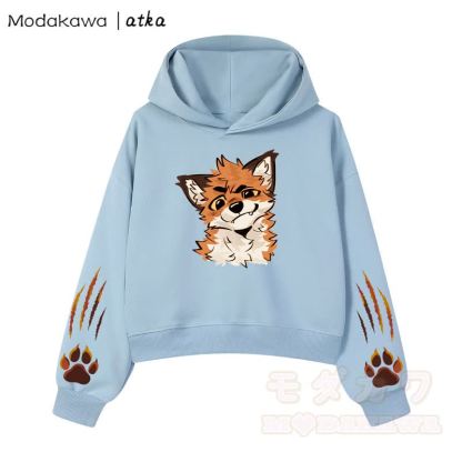 MODAKAWA X atka Fox Graphic Cropped Cotton Hoodie - Blau - 3XL - image 1
