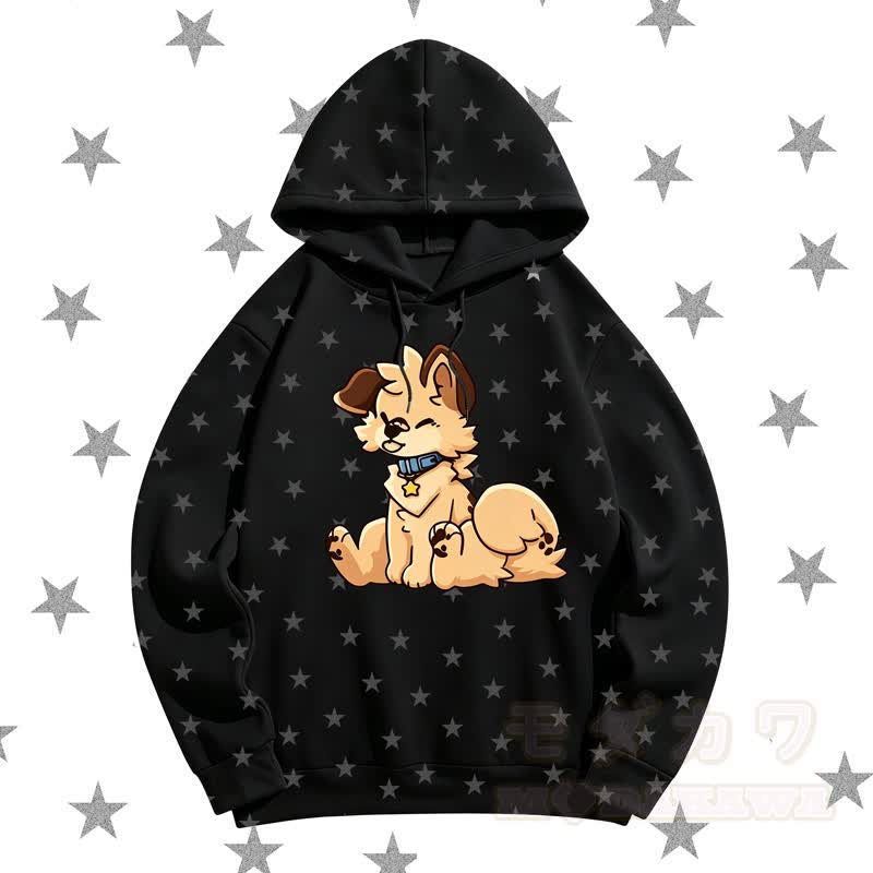 MODAKAWA Kapuzenpullover mit niedlichem Hunde- und Sternenmuster - Schwarz - 5XL - image 1