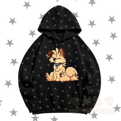 MODAKAWA Kapuzenpullover mit niedlichem Hunde- und Sternenmuster - Schwarz - 5XL - image 1