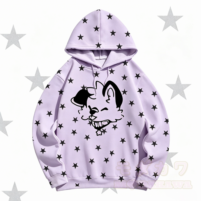 MODAKAWA Kapuzenpullover mit Cartoon-Hunde- und Sternenmuster - Lila - 5XL - image 1