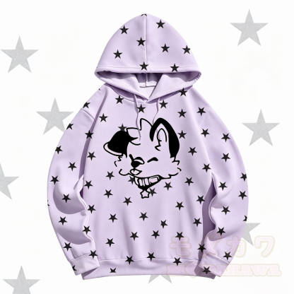 MODAKAWA Kapuzenpullover mit Cartoon-Hunde- und Sternenmuster - Lila - 5XL - image 1
