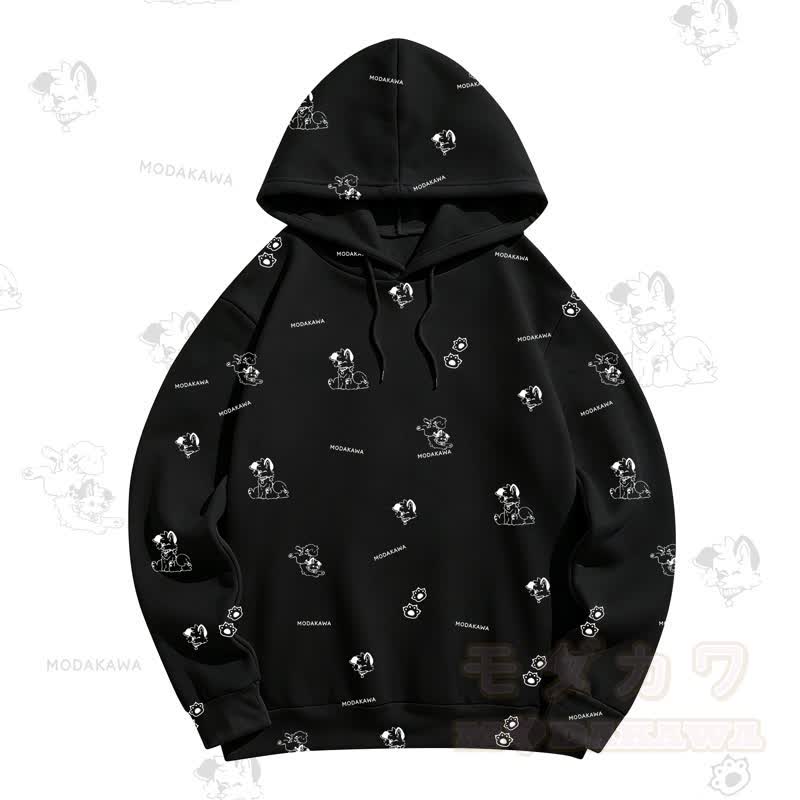 MODAKAWA Kapuzenpullover mit Cartoon-Hunde-Allover-Print - Schwarz - 5XL - image 1
