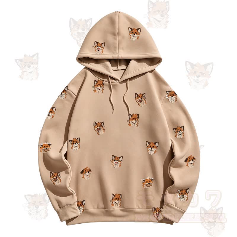 MODAKAWA Kapuzenpullover mit Cartoon-Fuchs-Allover-Print - Braun - 5XL - image 1