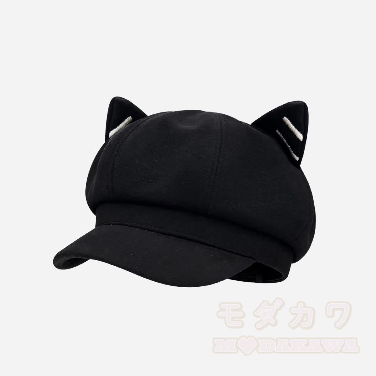 Schwarze Katzenohren-Gothic- Y2K -Baskenmütze - B - M(56-58cm) - image 3
