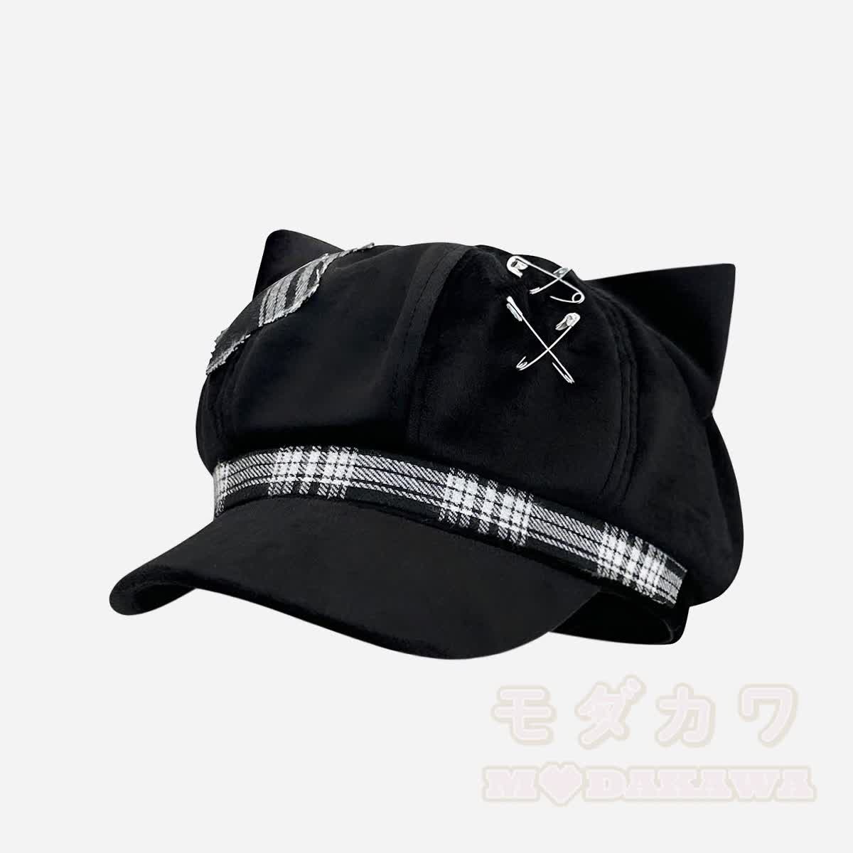 Schwarze Katzenohren-Gothic- Y2K -Baskenmütze - A - M(56-58cm) - image 2
