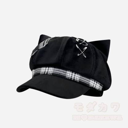 Schwarze Katzenohren-Gothic- Y2K -Baskenmütze - A - M(56-58cm) - image 2