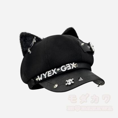 Schwarze Katzenohren-Gothic- Y2K -Baskenmütze - E - M(56-58cm) - image 6