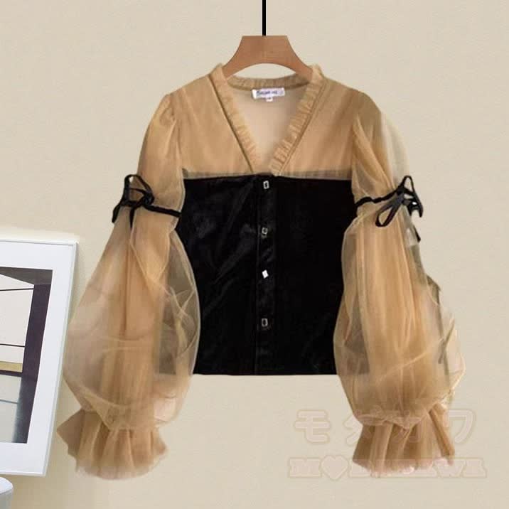 Zweiteiliges Set: Oberteil mit V-Ausschnitt und Latzhose aus Vintage-Jeans - Spitze - 4XL - image 2