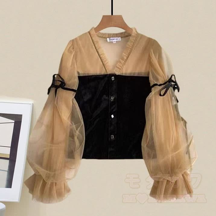 Zweiteiliges Set: Oberteil mit V-Ausschnitt und Latzhose aus Vintage-Jeans - Spitze - 4XL - image 2