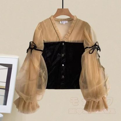 Zweiteiliges Set: Oberteil mit V-Ausschnitt und Latzhose aus Vintage-Jeans - Spitze - 4XL - image 2