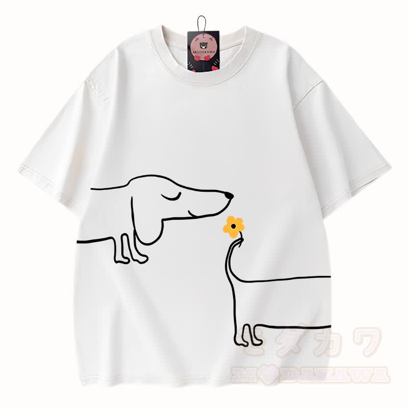 MODAKAWA Welpen-Grafik Vintage-gewaschenes T-Shirt aus 100 % Baumwolle - Weiß - 3XL - image 3