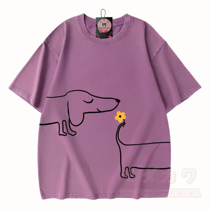 MODAKAWA Welpen-Grafik Vintage-gewaschenes T-Shirt aus 100 % Baumwolle - Lila - 3XL - image 4