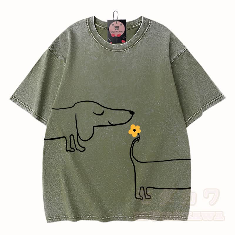 MODAKAWA Welpen-Grafik Vintage-gewaschenes T-Shirt aus 100 % Baumwolle - Grün - 3XL - image 6