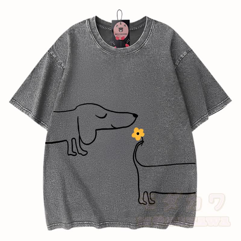 MODAKAWA Welpen-Grafik Vintage-gewaschenes T-Shirt aus 100 % Baumwolle - Grau - 3XL - image 5