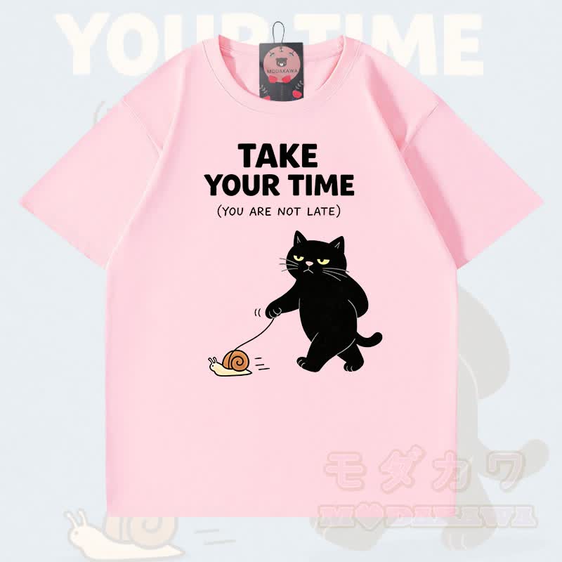MODAKAWA TAKE YOUR TIME Katzenmotiv T-Shirt aus 100 % Baumwolle - Hellrosa - 5XL - image 6