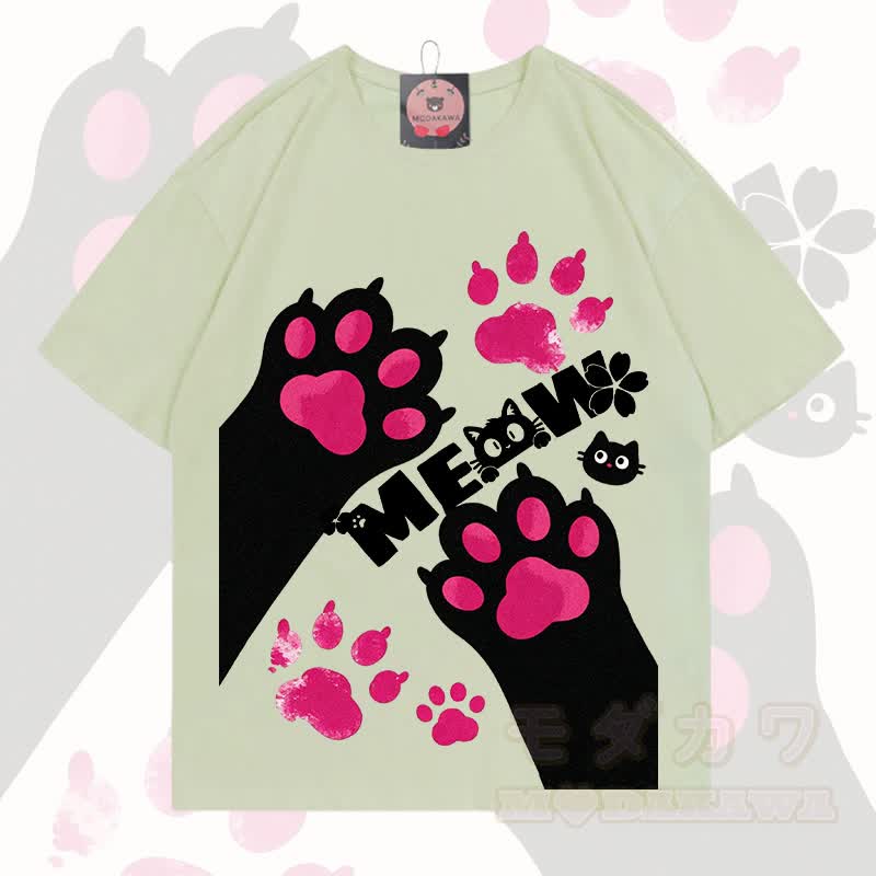 MODAKAWA MEW Niedliches Katzenmotiv T-Shirt aus 100 % Baumwolle - Milchgrün - 5XL - image 7