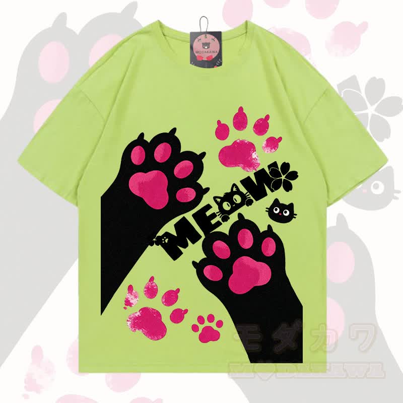 MODAKAWA MEW Niedliches Katzenmotiv T-Shirt aus 100 % Baumwolle - Avocadogrün - 5XL - image 9