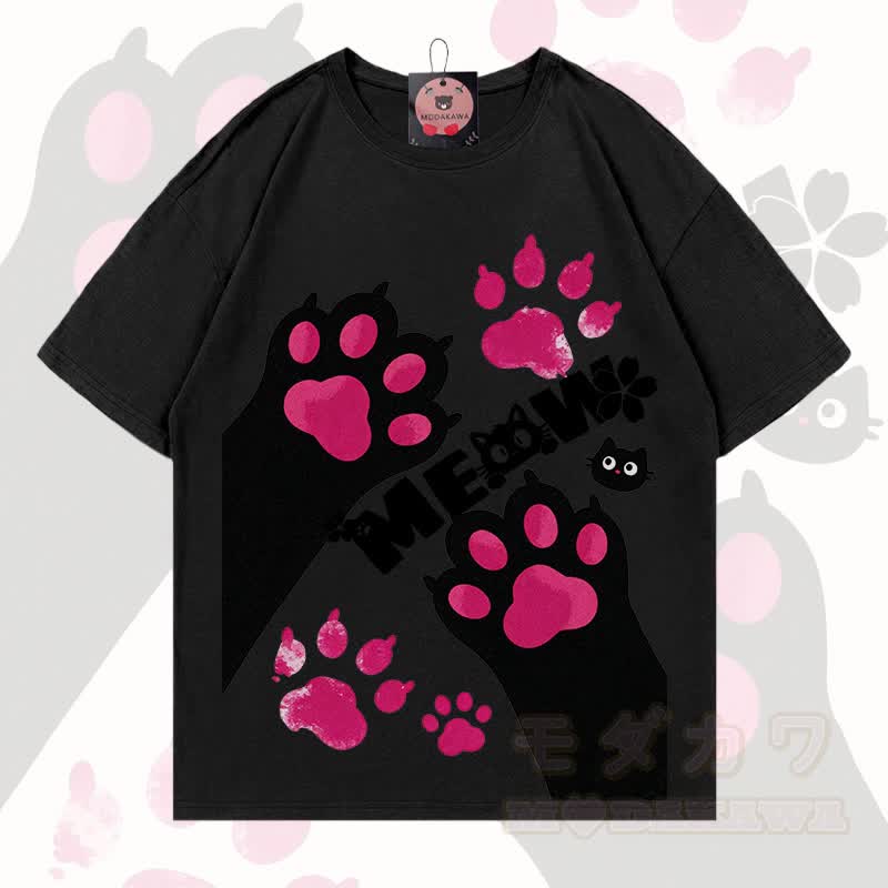 MODAKAWA MEW Niedliches Katzenmotiv T-Shirt aus 100 % Baumwolle - Schwarz - 5XL - image 3