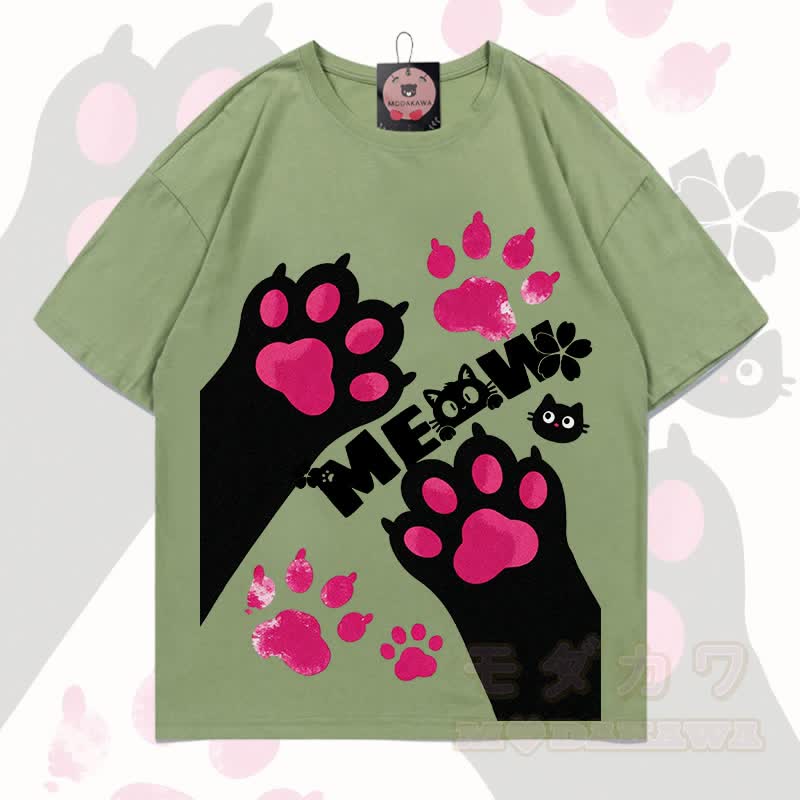 MODAKAWA MEW Niedliches Katzenmotiv T-Shirt aus 100 % Baumwolle - Hellgrün - 5XL - image 10