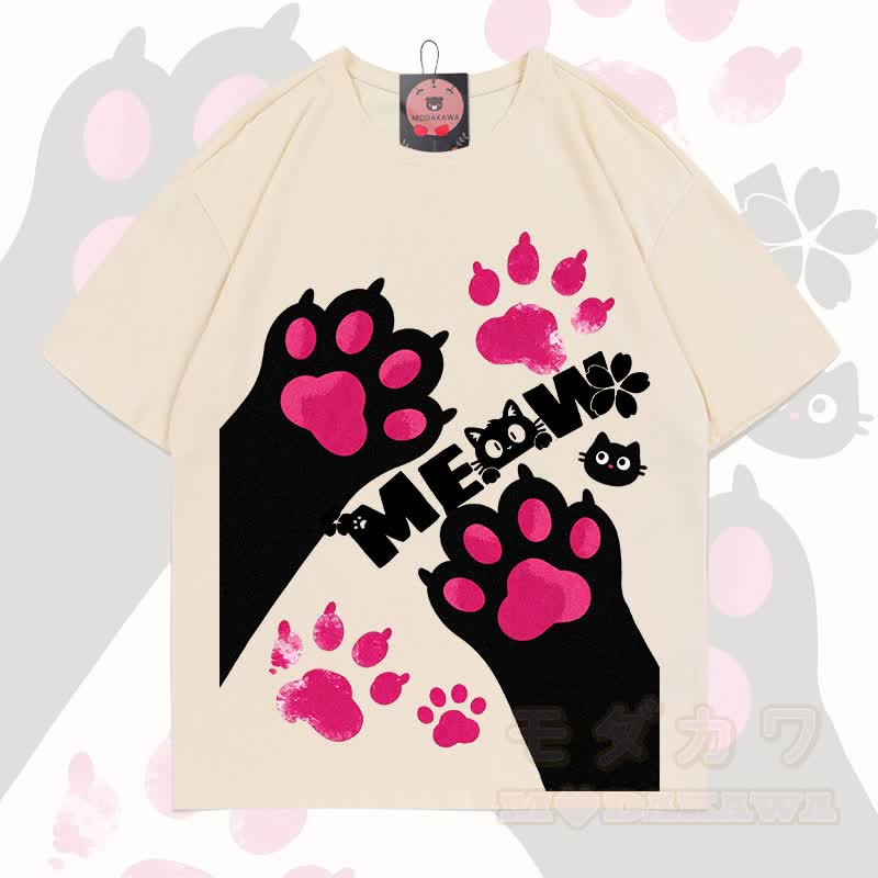 MODAKAWA MEW Niedliches Katzenmotiv T-Shirt aus 100 % Baumwolle - Aprikose - 5XL - image 8