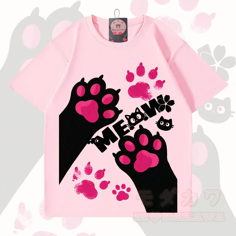 MODAKAWA MEW Niedliches Katzenmotiv T-Shirt aus 100 % Baumwolle - Hellrosa - 5XL - image 5