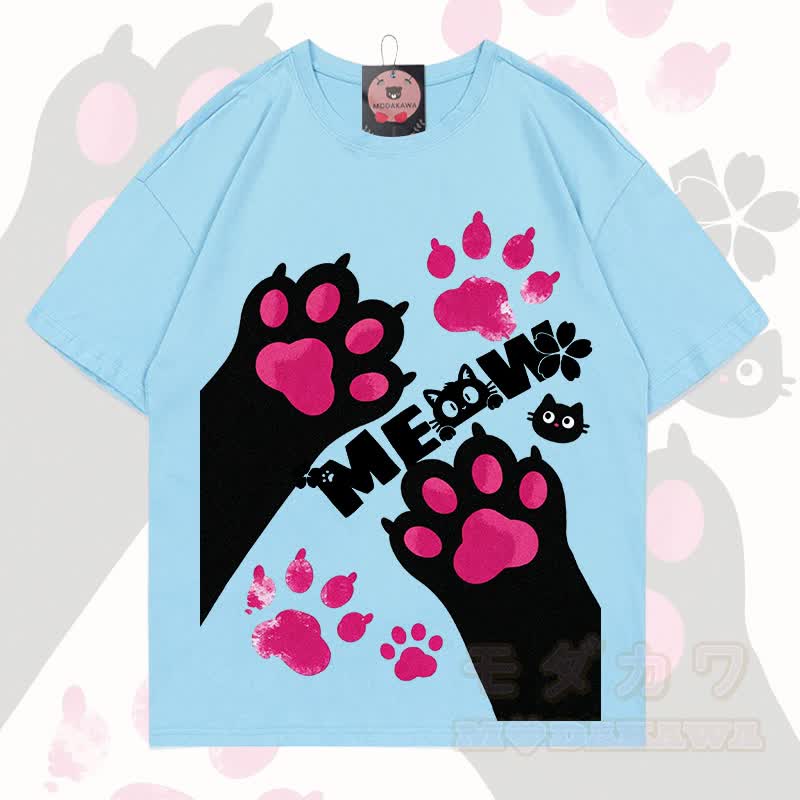 MODAKAWA MEW Niedliches Katzenmotiv T-Shirt aus 100 % Baumwolle - Himmelblau - 5XL - image 1