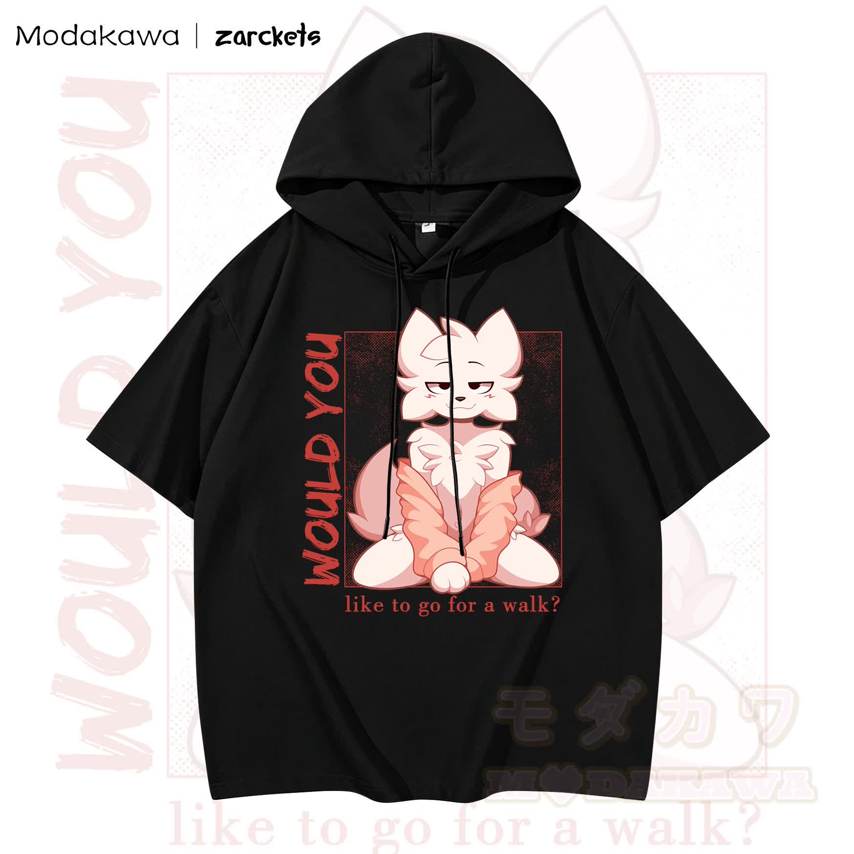MODAKAWA X zarckets Anime Fox Print Hoodie T-Shirt - Schwarz - 3XL - image 2