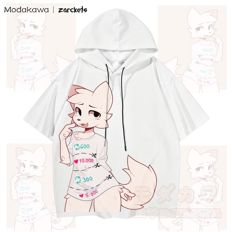 MODAKAWA X zarckets Katzenprint Hoodie T-Shirt  - Weiß - 3XL - image 2