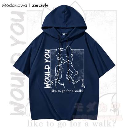 MODAKAWA X zarckets WOULD YOU Katzenprint Hoodie T-Shirt  - Marineblau - 3XL - image 3