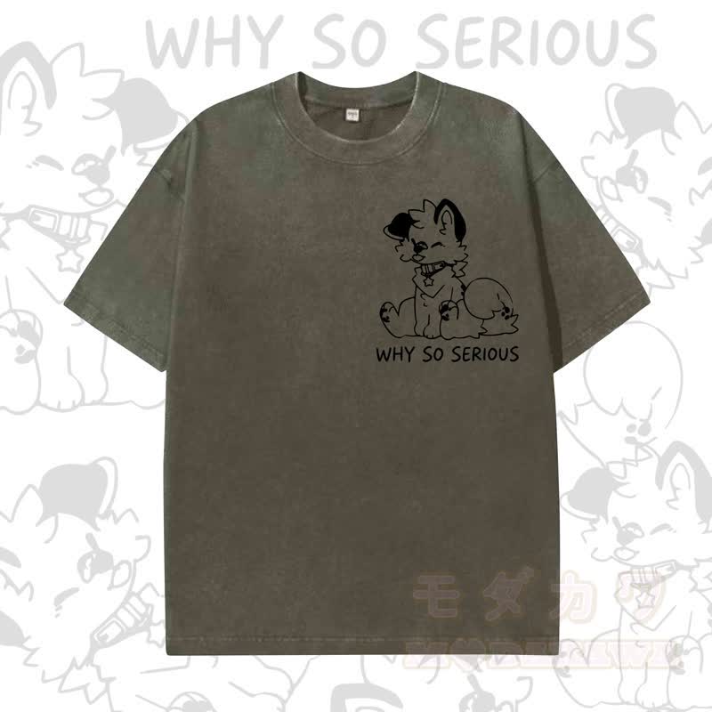 MODAKAWA WHY SO SERIOUS Kurzarm-T-Shirt mit niedlichem Hunde-Print - Dunkelgrün - 5XL - image 3