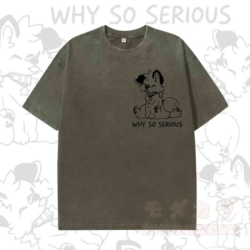 MODAKAWA WHY SO SERIOUS Kurzarm-T-Shirt mit niedlichem Hunde-Print - Dunkelgrün - 5XL - image 3