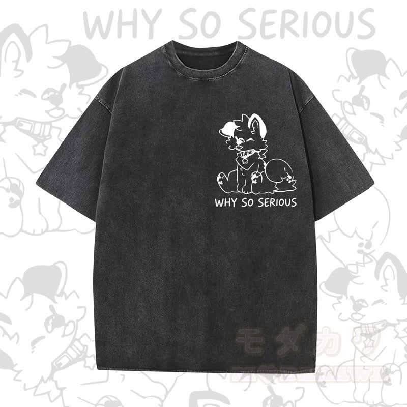 MODAKAWA WHY SO SERIOUS Kurzarm-T-Shirt mit niedlichem Hunde-Print - Schwarz A - 5XL - image 1