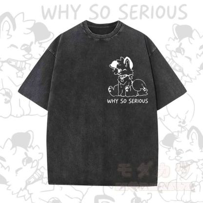 MODAKAWA WHY SO SERIOUS Kurzarm-T-Shirt mit niedlichem Hunde-Print - Schwarz A - 5XL - image 1