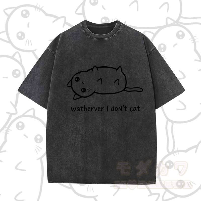 MODAKAWA WATHERVER I DON'T CAT Kurzarm-T-Shirt mit Aufdruck - Schwarz B - 5XL - image 2