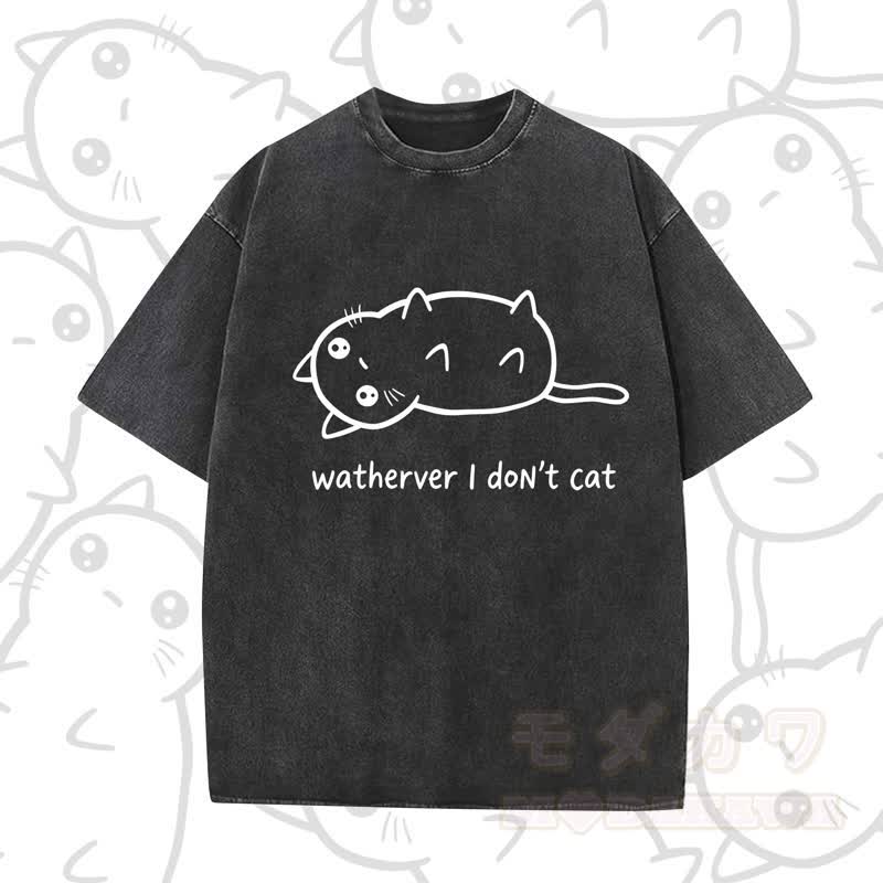 MODAKAWA WATHERVER I DON'T CAT Kurzarm-T-Shirt mit Aufdruck - Schwarz A - 5XL - image 1