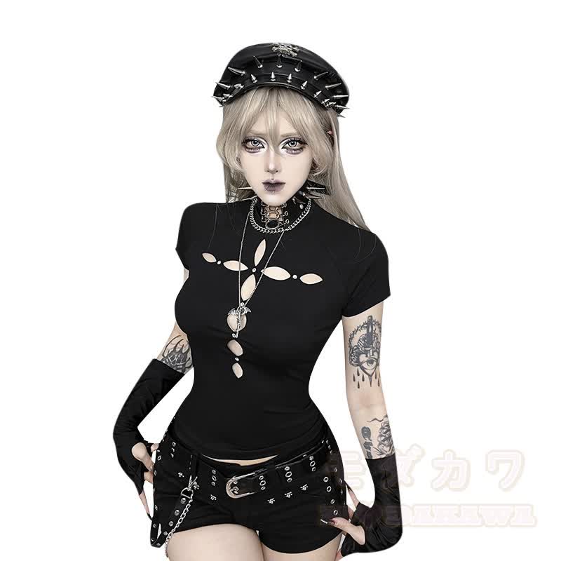 Punk-Gothic-T-Shirt mit Cut-Outs - image 2