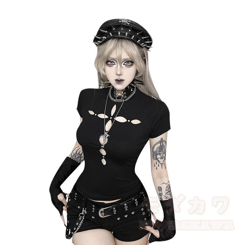 Punk-Gothic-T-Shirt mit Cut-Outs - image 2