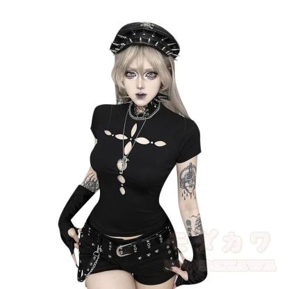 Punk-Gothic-T-Shirt mit Cut-Outs - image 2