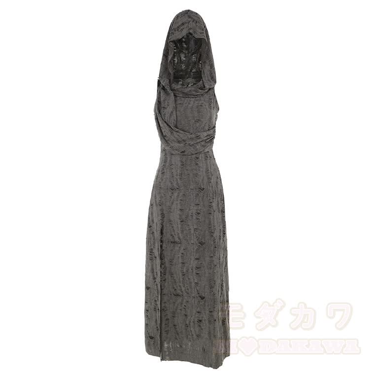 Vintage Gothic ärmelloses Maxikleid mit Kapuze und Schlitz - Hellgrau - L - image 5