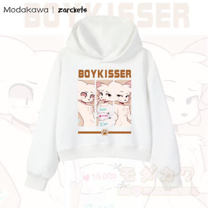 MODAKAWA X zarckets BOYKISSER Cropped Cotton Hoodie mit Katzenmotiv - Weiß - 3XL - image 2
