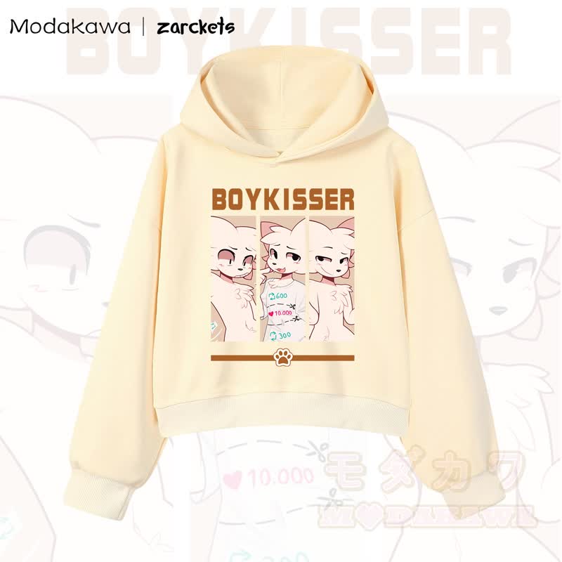 MODAKAWA X zarckets BOYKISSER Cropped Cotton Hoodie mit Katzenmotiv - Gelb - 3XL - image 8